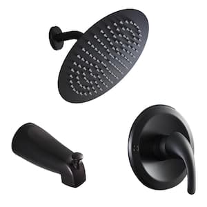 1-Spray Patterns with 1.8 GPM 10 in. Wall Mount Dual Shower Heads with Tub Faucet in Black