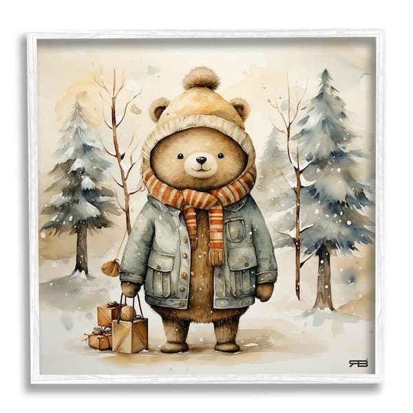 Stupell Industries Bear in Snowy Forest by RB 1-Piece Framed Graphic Print Animal Poster Art Print 12 in. x 12 in.