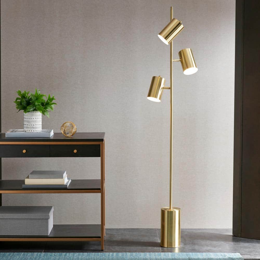 Alta Adjustable Gold Metal Floor Lamp with 3 LED Bulbs