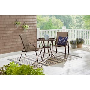 Mix and Match Dark Taupe 3-Piece Steel Sling Outdoor Bistro Set in Riverbed Taupe Tan