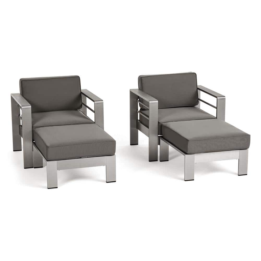 Noble House Cape Coral Silver Piece Aluminum Patio Conversation Set