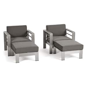 Cape Coral Silver 4-Piece Aluminum Patio Conversation Set with Khaki Cushions