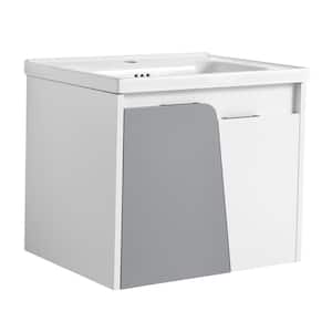 28 in. W x 18.5 in. D x 20.7 in. H Floating Bath Vanity in White with White Ceramic Top and Metal Handle