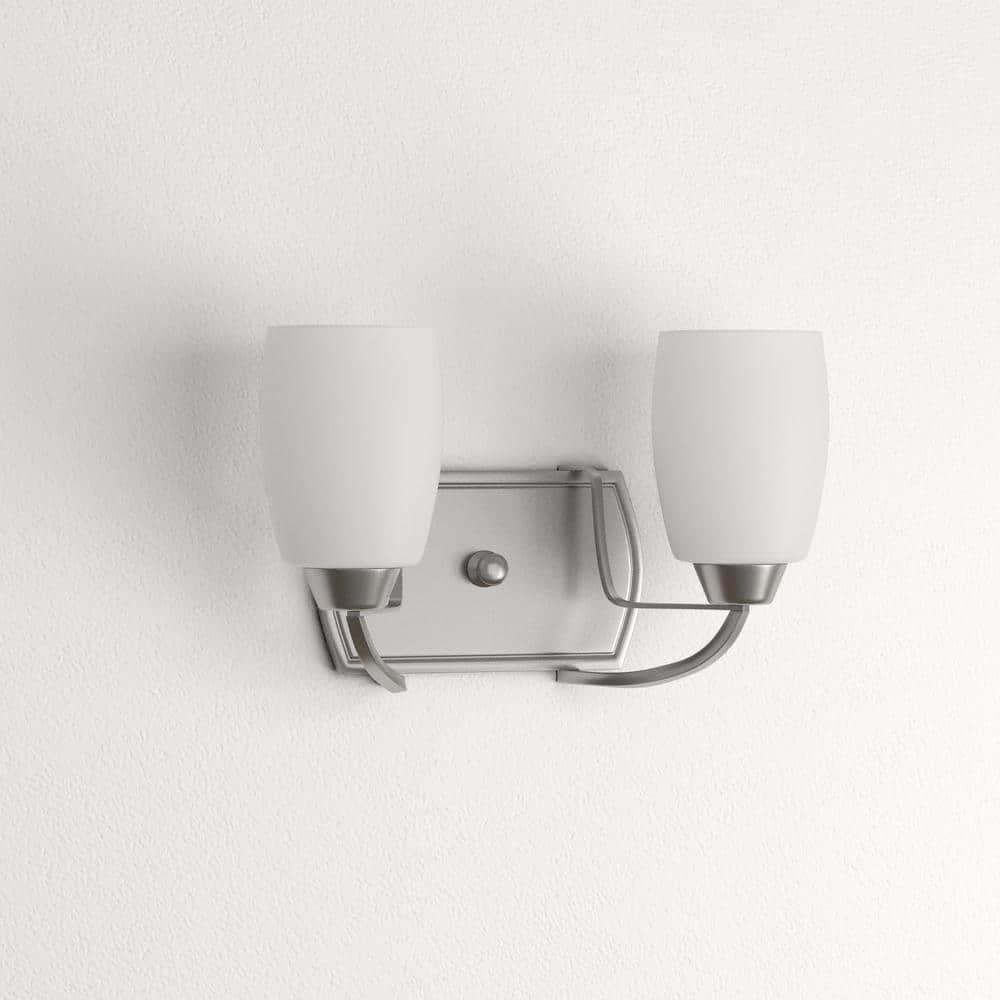 Brushed Nickel 2-Light Bath Sconce with Etched Glass Shades