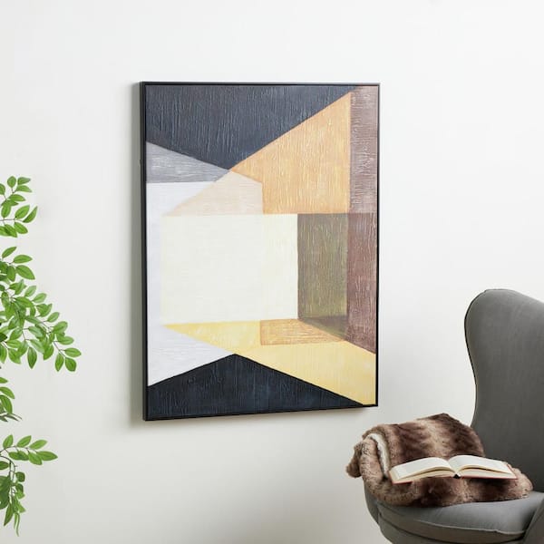 Litton Lane 1-Panel Abstract Color Block Framed Wall Art Print with Black Frame 39 in. x 30 in.