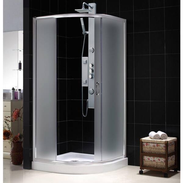 DreamLine Solo 36 in. x 36 in. x 74-3/4 in. Frameless Sliding Shower Enclosure in Chrome with Quarter Round Shower Floor