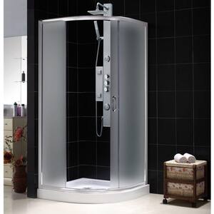 Solo 38 in. x 38 in. x 74-3/4 in. Frameless Sliding Shower Enclosure in Chrome with Quarter Round Shower Floor