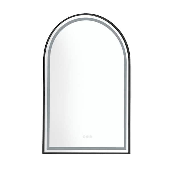 Aoibox 26 in. W x 39 in. H Arched Matte Black Framed Wall Mount Bathroom Vanity Mirror, LED Light, Anti-Fog, Touch Sensor