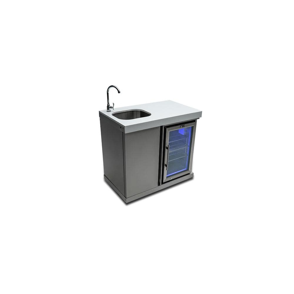 Stainless Steel Outdoor Beverage Center with Sink and Fridge