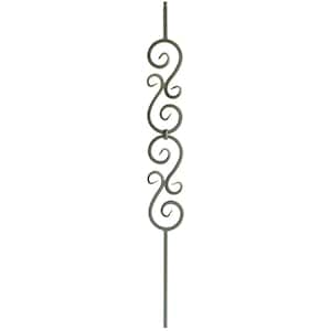44 in. x 1/2 in. Flat Black Plain Double Scroll Hollow Iron Baluster