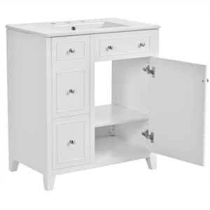 30.24 in. W x 18.58 in. D x 33.82 in. H Single Sink Freestanding Bath Vanity in White with White Ceramic Top