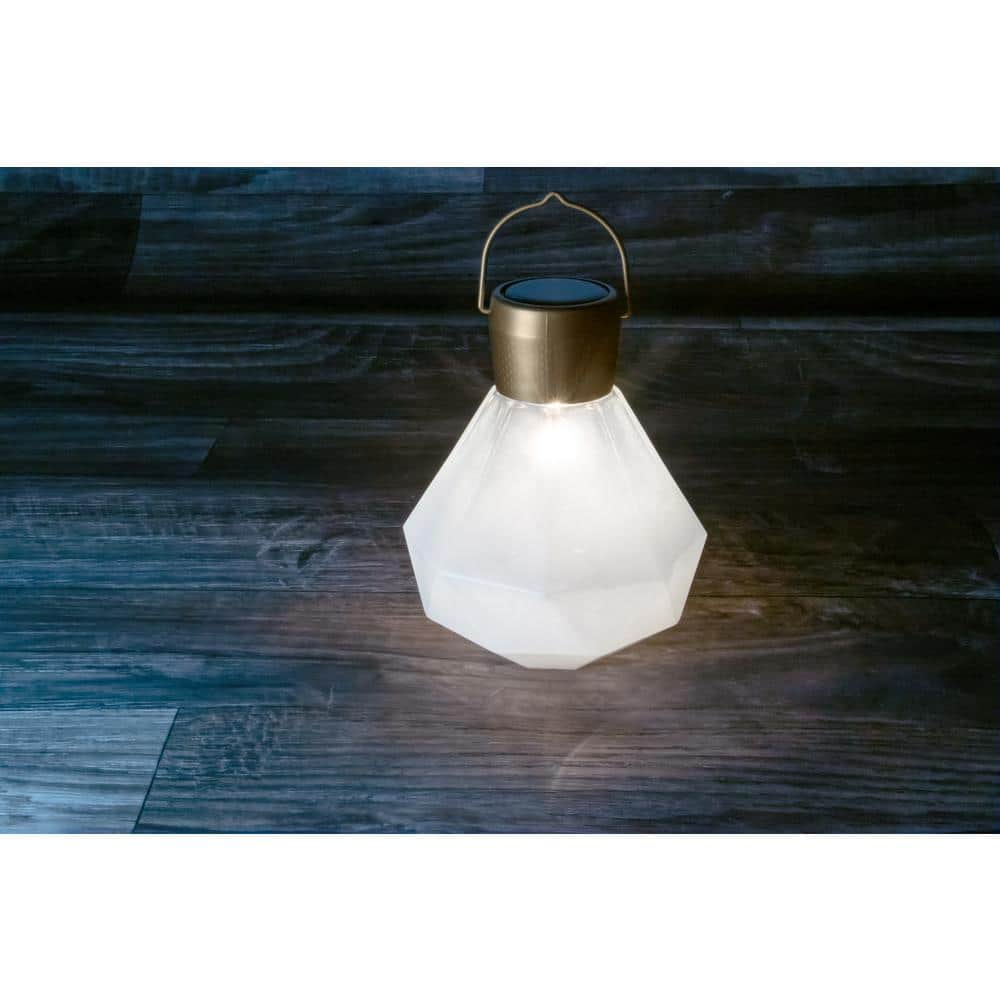 Milk Quartz Faceted Glass Solar Outdoor Lantern