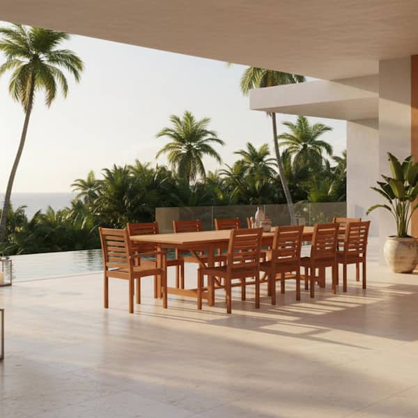 Turner 11-Piece Eucalyptus Extendable Rectangular Patio Dining Set