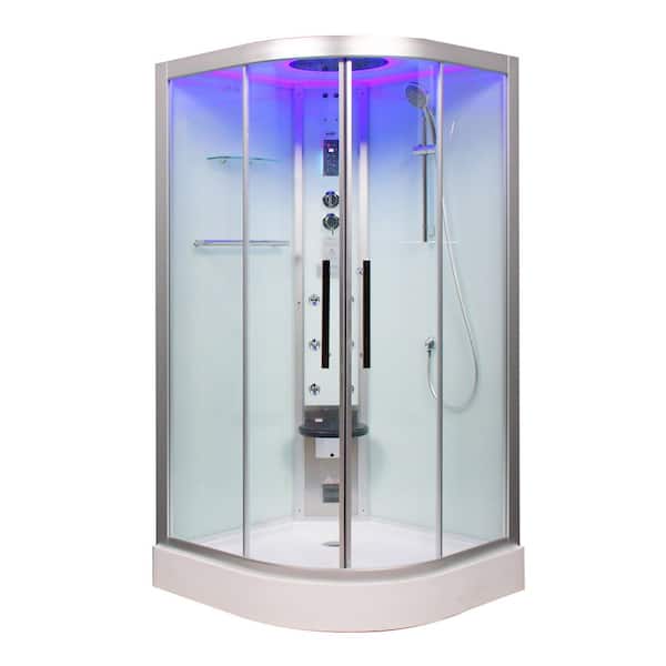 42 in. x 42 in. x 90 in. Corner Steam Shower in White w/ Clear