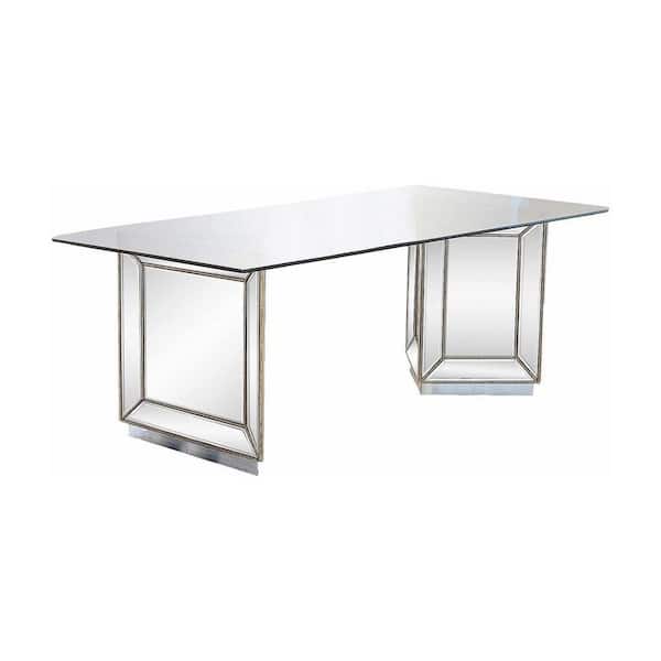 Unbranded Harry 96 in. Glass Silver Rectangular Dining Table