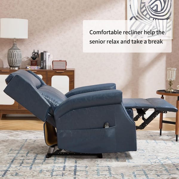 aisword Blue High-End Leather Manual Recliner Chair with Massage