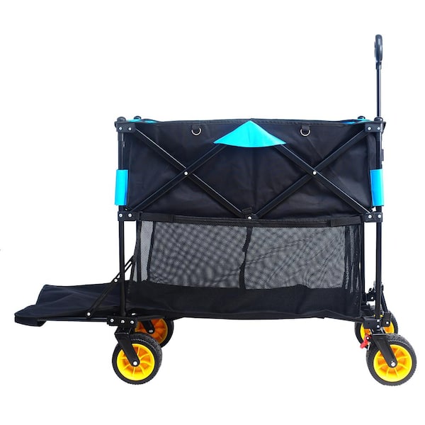 10 cu. ft. Black Blue Metal Big Large Capacity Folding Garden Cart with All Terrain Universal Wheels