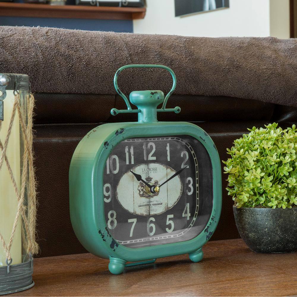 Distressed Teal Metal Wall Clock with Glass Lens