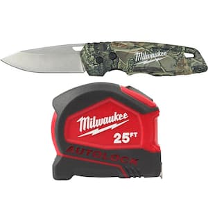 FASTBACK Camo Stainless Steel Folding Knife with 2.95 in. Blade and 25 ft. Compact Auto Lock Tape Measure