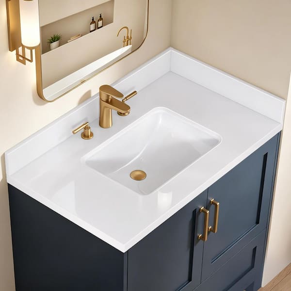 Zeafive Por 36 in. W x 22 in. D Engineered Stone White Rectangular