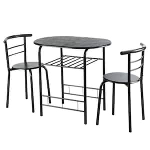 3-Piece Black Dining Set Bistro Table Set with Chairs