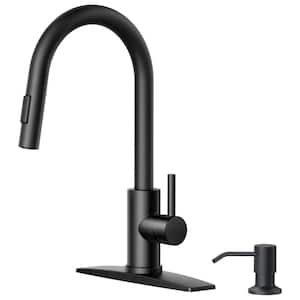 Single Handle Pull Down Sprayer Kitchen Faucet with Soap Dispenser and Flexible Hose in Matte Black