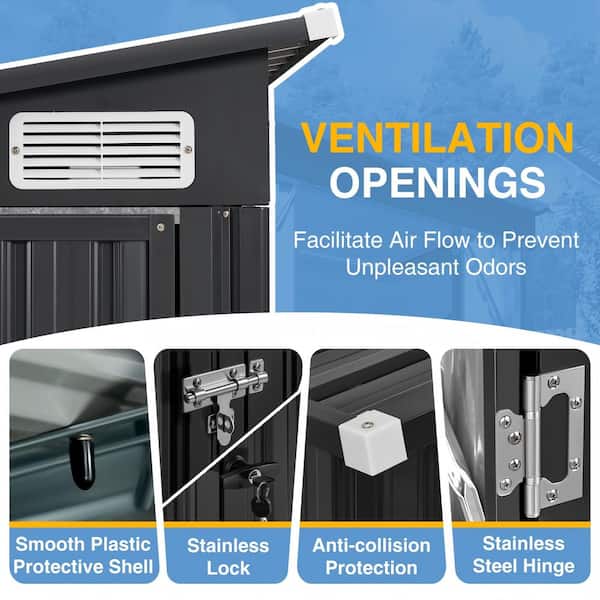 Sizzim Black 10 ft. W x 8 ft. D Outdoor Lean to Storage Metal Shed