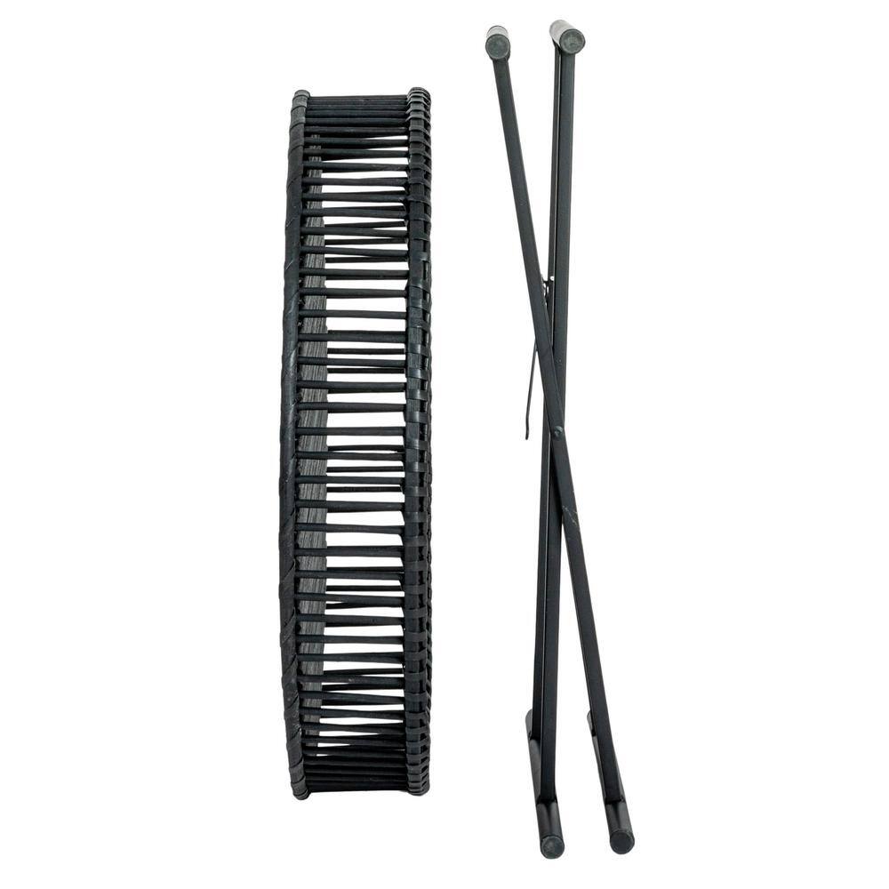 Black Bamboo and Metal Round Tray Tables Set of 2