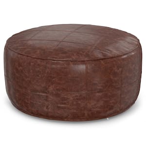 Connor Distressed Brown Faux leather 34 in. Round Coffee Table Pouf