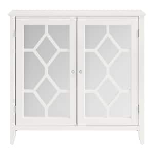 Brisa Bright White Accent Cabinet with Double Mirrored Doors
