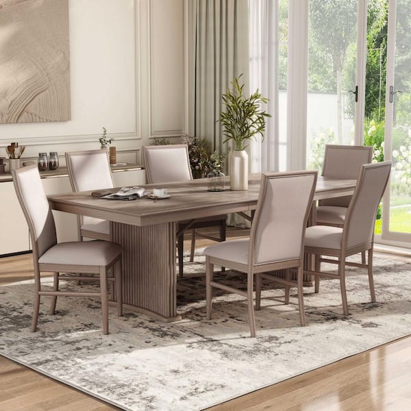 Furniture of America Luna 7-Piece Natural Ash Wood Top Dining Room Set (Seats 6)