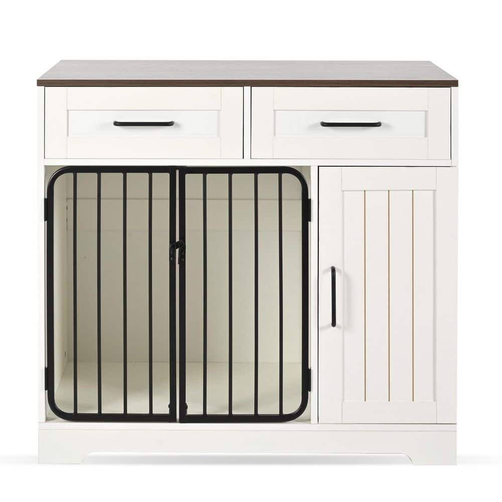 37.4 in. Dog Crate Furniture, Dog Kennel with 2-Drawers and Storage Cabinet, Furniture Dog Crate Side End Table, White price history on PriceWatchPro