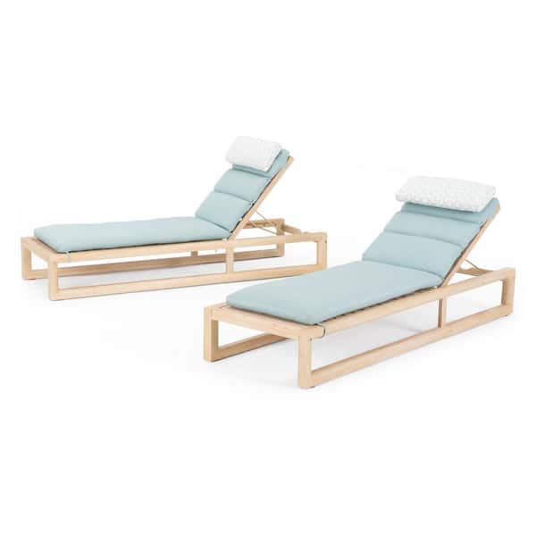RST BRANDS Benson Wood Outdoor Chaise Lounges with Blue Cushions (Set of 2)