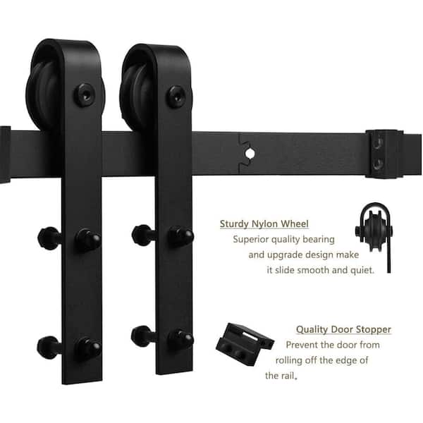 9 ft./108 in. Black Bent Strap Sliding Barn Door Track and Hardware Kit for Single Door with Floor Guide 9 ft./108 in. Black Bent Strap Sliding Barn Door Track and Hardware Kit for Single Door with Floor Guide