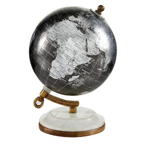 7 in. Black Plastic Decorative Globe with Marble Base