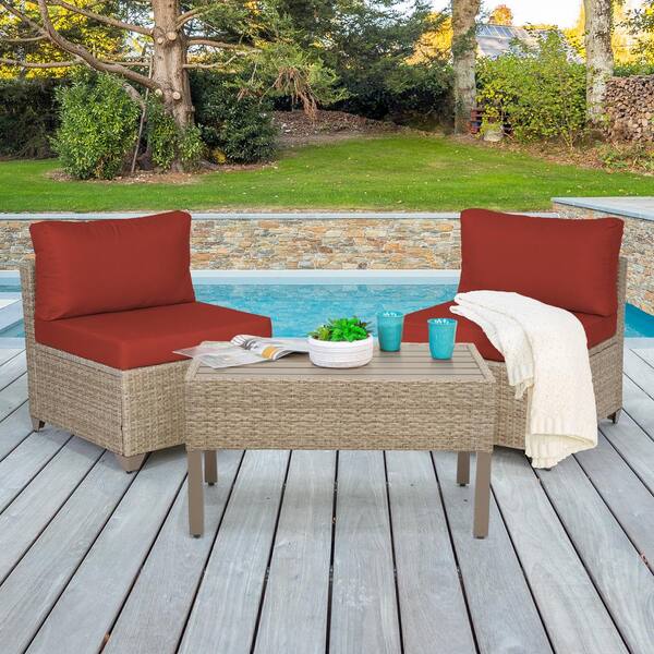 Maui 3 Piece Metal Patio Conversation Set with Crimson Cushions