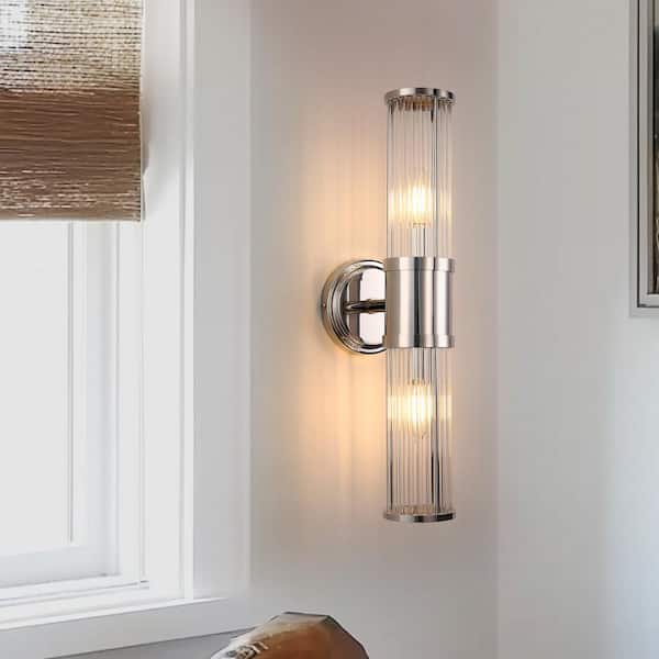 3 in. 2-Light Chrome Crystal Bathroom Wall Sconce, Modern Vanity Light Fixture, Vertical Horizontal Mount