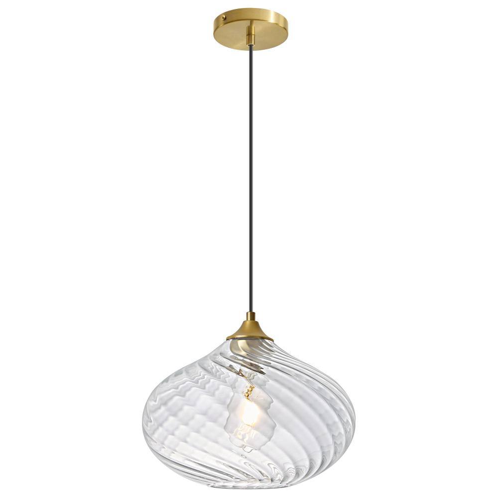 Modern 11.02 in.1-Light Pendant Light with a Water Ripple Shape Clear Glass Shade for Kitchen Island Dining Room Hallway price history on PriceWatchPro