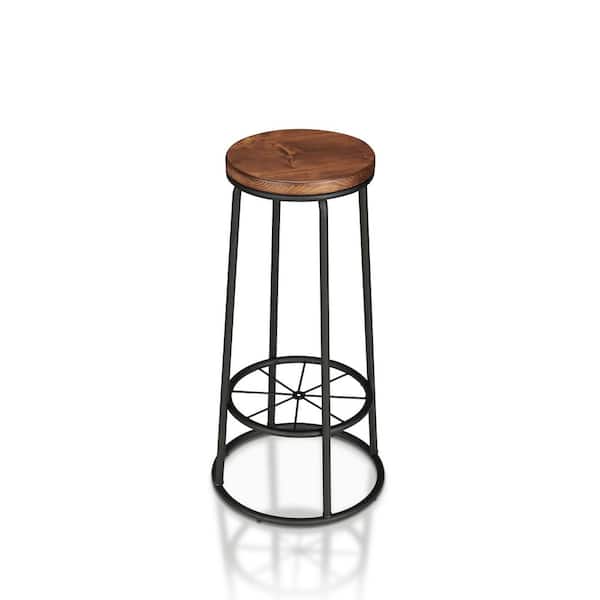 Furniture of America Cera 33 in. Toasted Barnwood Round Bar Height Stool (Set of 2)