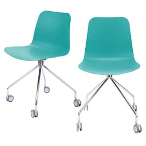 Hebe Series Turquoise Office Chair Designer Task Chair Molded Plastic Seat with Chrome Wheel Legs (Set of 2)