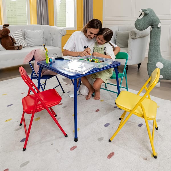 Homy Casa Page Color 5-Piece Folding Plastic Kids Square Table Top and 4-Chairs Set, Multicolor and Writing Desk Set PAGE COLOR Homy Casa Page Color 5-Piece Folding Plastic Kids Square Table Top and 4-Chairs Set, Multicolor and Writing Desk Set PAGE COLOR