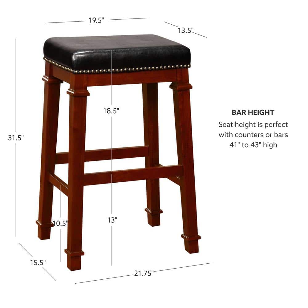 Kennedy Dark Cherry Backless Wood Bar Stool with Black Upholstery