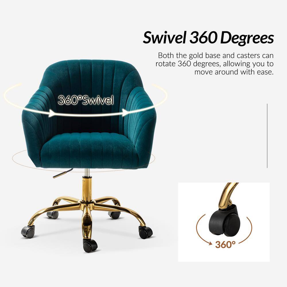 Teal Velvet Swivel Task Chair with Gold Metal Base