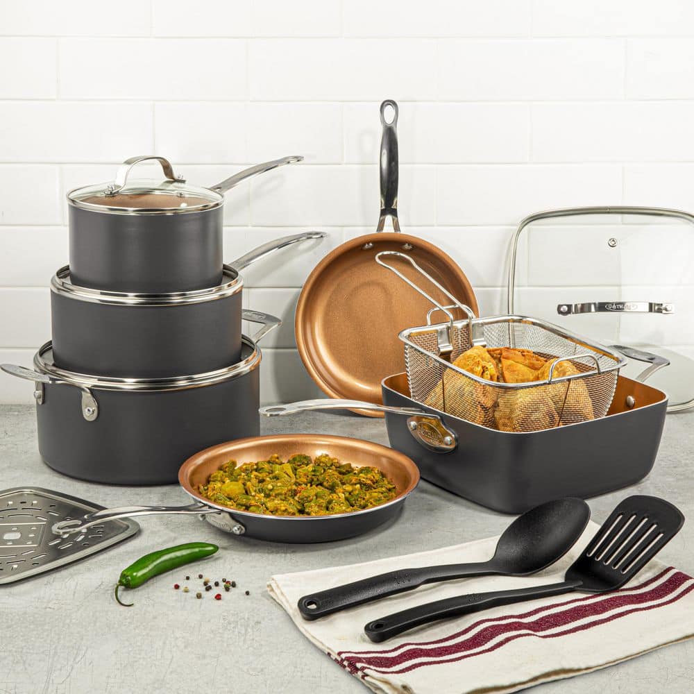 14-Piece Gray Aluminum Ti-Ceramic Nonstick Cookware Set