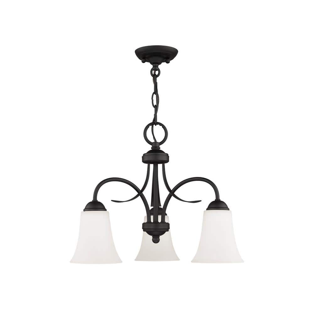 Black 3-Light Chandelier with Hand Blown Satin Glass