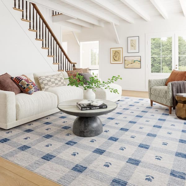 Gingham Machine Washable Blue 2 ft. x 3 ft. Indoor Area Rug