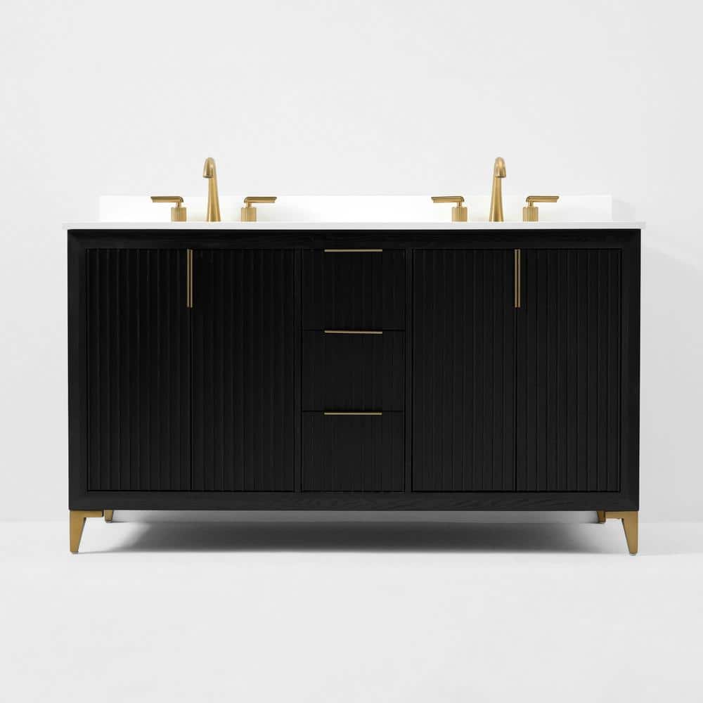 Turlington 60" Black Oak Vanity with White Quartz Top