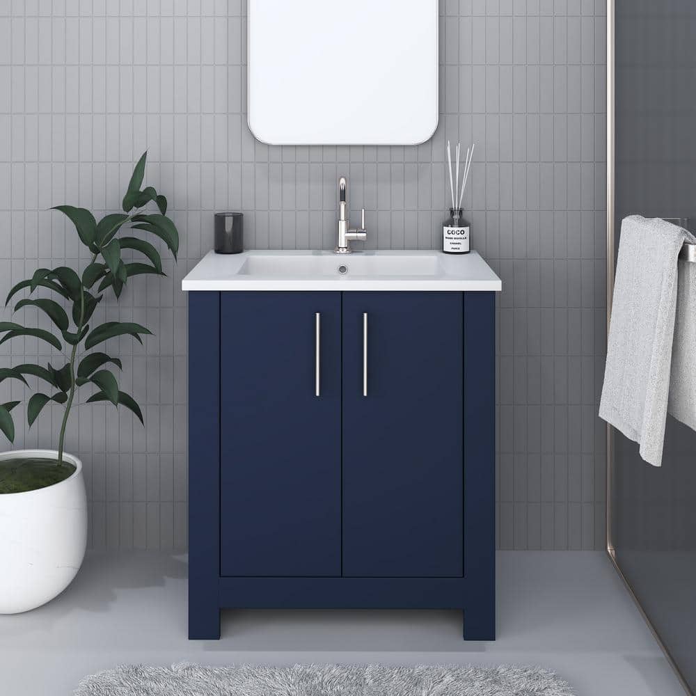 Austin 30 in. W x 20 in. D Bath Vanity in Navy with Acrylic Vanity Top in White with White Basin price history on PriceWatchPro