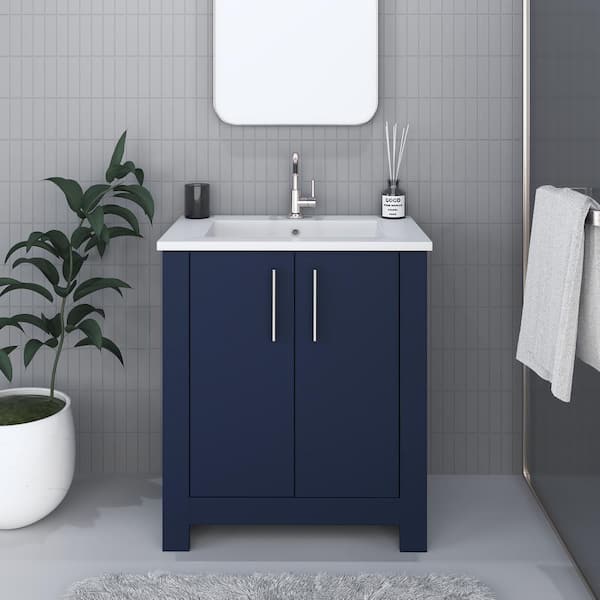 Austin 30 in. W x 20 in. D Bath Vanity in Navy with Acrylic Vanity Top in White with White Basin