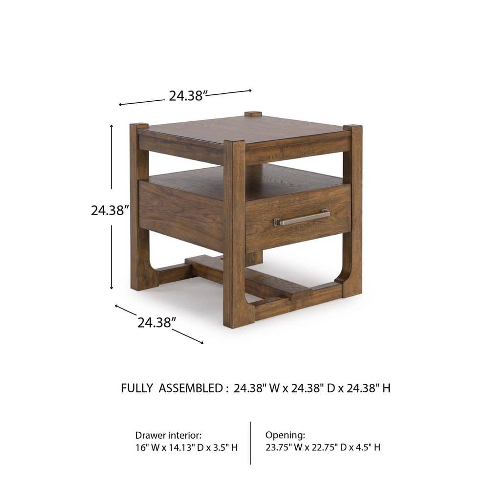 Cabalynn 24.38 in. Light Brown Square Wood End Table with Shelf, Drawer - thumbnail 10